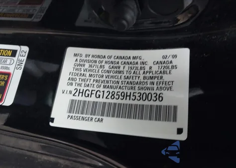 2009 Honda Civic Ex from USA, damaged, VIN 2HGFG12859H530036